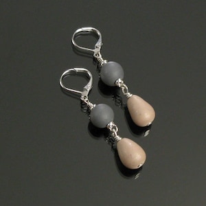 Zen Pebble Earrings, Zen Silver Rock Earrings, Yoga Jewelry, Leverback Earrings, Unique Zen Jewelry Handmade Gift for Women image 1