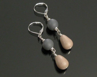 Zen Pebble Earrings, Zen Silver Rock Earrings, Yoga Jewelry, Leverback Earrings, Unique Zen Jewelry Handmade Gift for Women