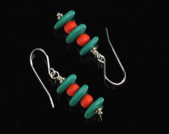 Red & Green Christmas Earrings, Cool Avant Garde Holiday Earrings, Stacked Bead Christmas Jewelry, Unique Handmade Earrings Gift for Women