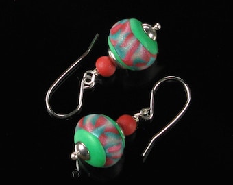 Modern Christmas Earrings, Green & Red Clay Earrings, Unique Christmas Jewelry, Handmade Holiday Earrings, Stocking Stuffer Gift for Women