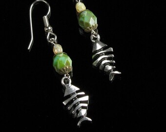 Silver Fishbone Earrings, Tribal Earrings, Long Boho Drop Earring, Rustic Silver Jewelry, Unique Birthday Gift for Girlfriend