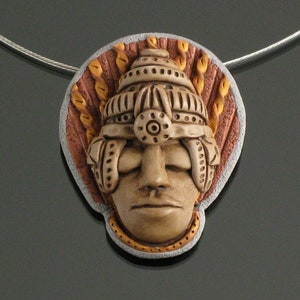 Tribal Talisman Necklace, Sculpted Face Pendant Art Jewelry, Unique Brooch, Art Pin Gift for Women
