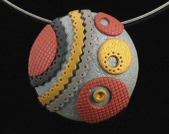 Face Geometric Avant Garde OOAK Pendant Necklace Clay Jewelry