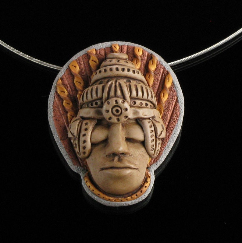 Tribal Talisman Necklace, Sculpted Face Pendant Art Jewelry, Unique Brooch, Art Pin Gift for Women image 2