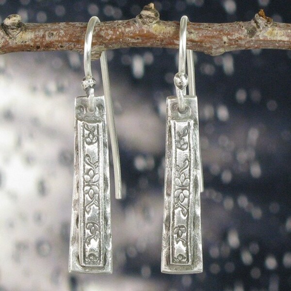 Obelisk -  Fine Silver Embossed Earrings
