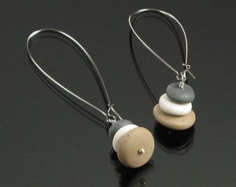 Zen Pebble Earrings, Cairn Earrings, Rock Earrings, Long Earrings, Lightweight Minimalist Earrings, Silver Nature Jewelry, Buddhist Jewelry