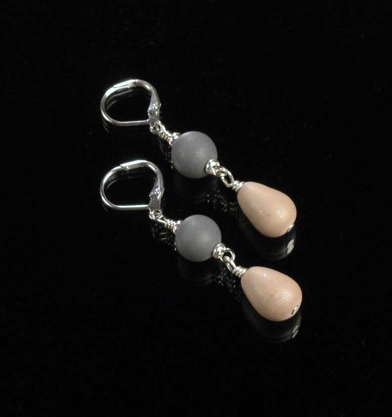Zen Pebble Earrings, Zen Silver Rock Earrings, Yoga Jewelry, Leverback Earrings, Unique Zen Jewelry Handmade Gift for Women image 2