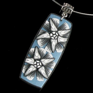 Blue Flower Necklace, Unique Polymer Clay Pendant Jewelry, Floral Nature Jewelry Birthday Gift for Girlfriend, Wife