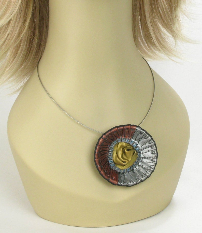 Avant Garde Statement Ketting, Groot Koper, Zilver en Goud Moderne Kunst Sieraden, Unieke Maximalist Sieraden Cadeau voor vrouw verjaardag afbeelding 6