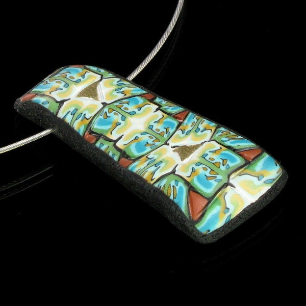 Colorful Trapezoid Pendant Necklace, Polymer Clay Art Jewelry Gift, Unique Handmade Jewelry, Handmade Gift Jewelry, Unique Gift for Women