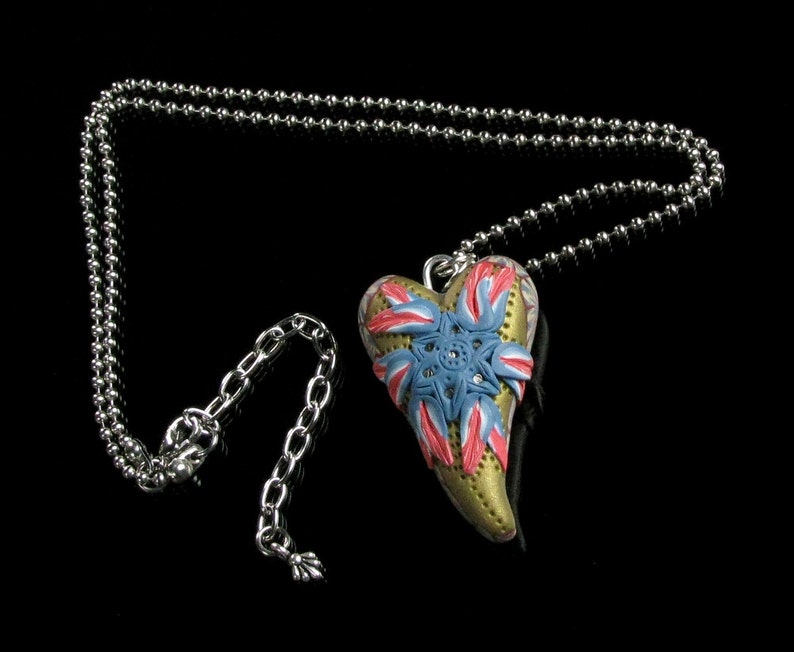 Patriot Heart Necklace, Unique Polymer Clay Jewelry Heart Pendant, Handmade Jewelry Birthday Gift for Her, Women, Mom image 2