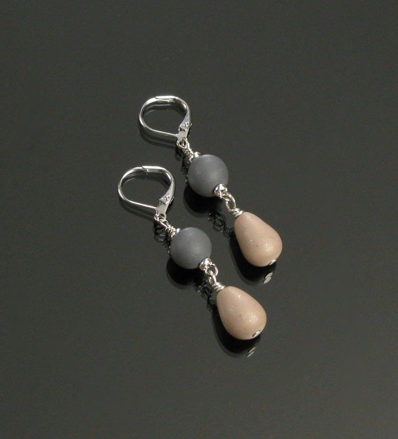 Zen Pebble Earrings, Zen Silver Rock Earrings, Yoga Jewelry, Leverback Earrings, Unique Zen Jewelry Handmade Gift for Women image 1