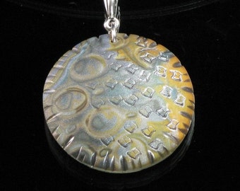 Abstract Circle Necklace, Gold & Silver Pendant Mokume Gane Polymer Clay Art Jewelry, Unique Handmade Birthday Gift, Mother's Day Gift