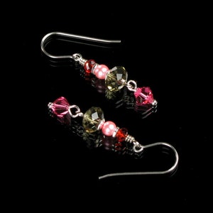 Pink Crystal Silver Earrings, Pink Pearl Feminine Earrings, Pink Earrings, Unique Mother&#39;s Day Gift for Mom, Romantic Gift for Girlfriend