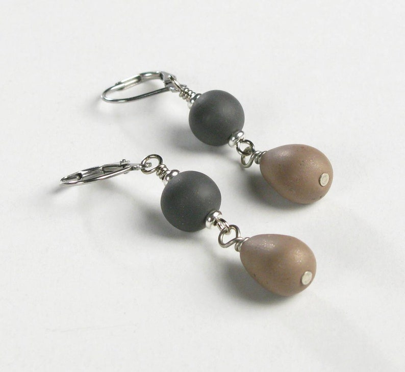 Zen Pebble Earrings, Zen Silver Rock Earrings, Yoga Jewelry, Leverback Earrings, Unique Zen Jewelry Handmade Gift for Women image 3