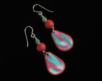 Red & Green Christmas Earrings, Modern Holiday Jewelry, Lightweight Abstract Art Earrings, Unique Gift for Women, Girlfriend