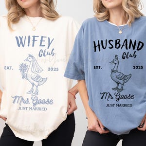 Camisa personalizada para marido e esposa, camisas para recém-casados, camisas personalizadas para casal recém-casado, presente de casamento, cores confortáveis combinando com camisetas do Sr. Sra.