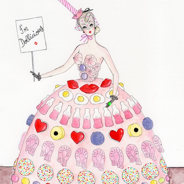 NOUVELLE TAILLE://Carte de voeux scintillante Doll-icious