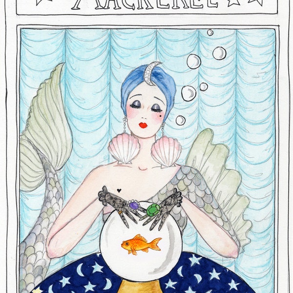 NOUVELLE TAILLE // Carte Mystic Mackerel avec Fortune Teller Fish
