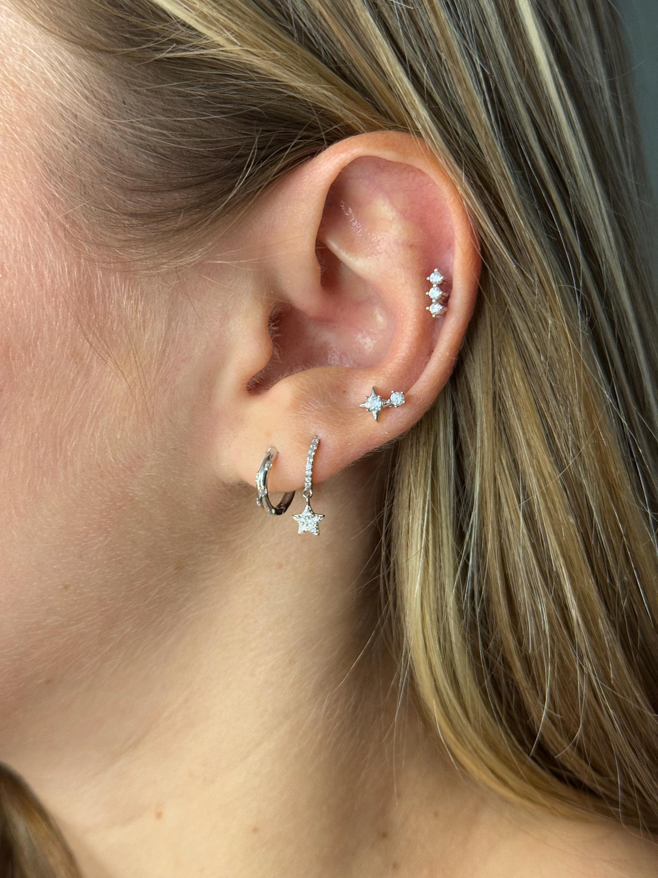 Cartilage Tragus Barra Con Graffa Set Cz Gemma Acciaio - Foto 7