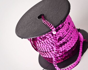 80 yard full spool, Hot Pink Fuchsia Single Strand Sequin Trim