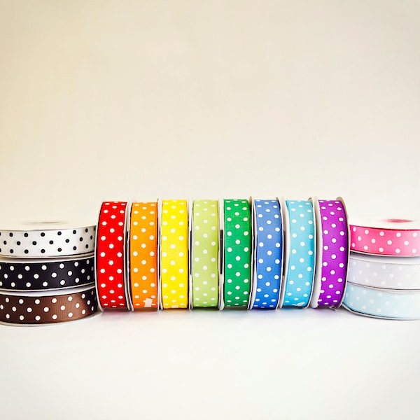 Polka Dot Grosgrain Ribbon Set, 13 colors, 5/8ths, 13 full spools, 25 yards each