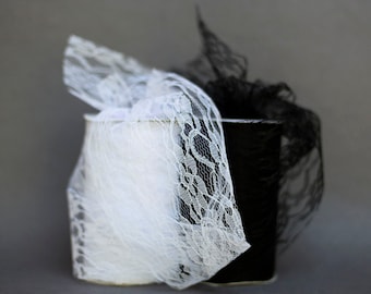 White Lace Tulle Ribbon Spool, 3 or 6 inches wide, 25 yards