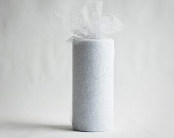 Metallic Silver Tulle Spool, 6 inches wide, 25 yards