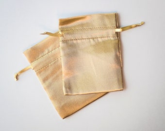 100 Gold Satin Bags, 3x4 inch, Wedding Satin Drawstring Favor Bags