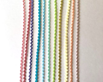 MINI Ric Rac, 1/8ths inch, Pastel Spring Colors, 11 Color Bundle, 2 yds. of each, 22 yards total