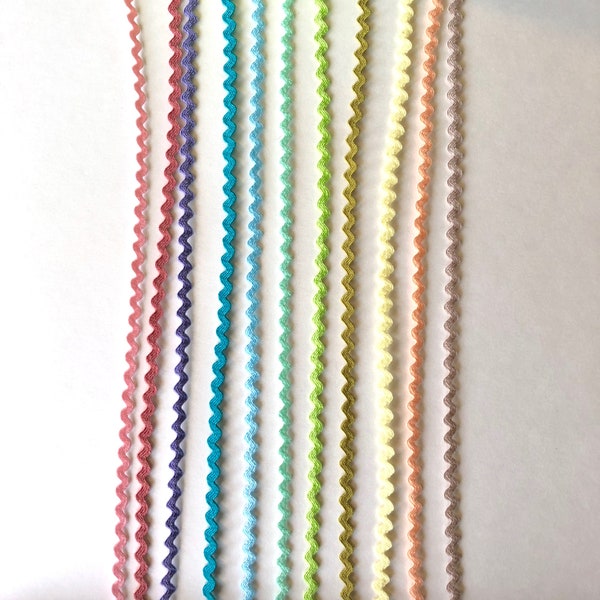 MINI Ric Rac, 1/8ths inch, Pastel Spring Colors, 11 Color Bundle, 5 yds. of each, 55 yards total