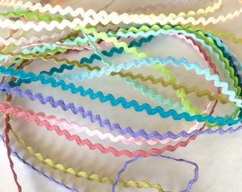 MINI Ric Rac, 1/8ths inch, Pastel Spring Colors, 11 Color Bundle, 2 yds. of each, 22 yards total