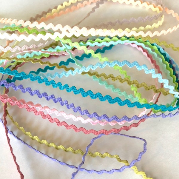 MINI Ric Rac, 1/8ths inch, Pastel Spring Colors, 11 Color Bundle, 2 yds. of each, 22 yards total