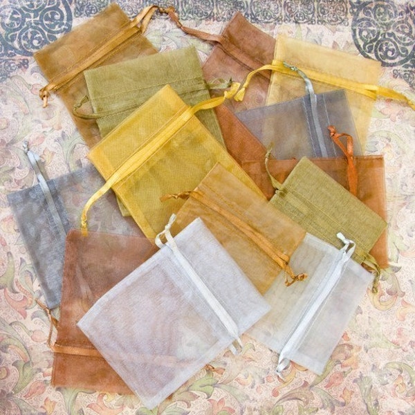 Organza Bags 3x4 inch 100 multi metallic, gold, copper, silver, platinum, old gold, bronze