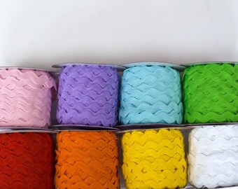 16 Yards of Jumbo Ric Rac, 5/8 inch polyester, 8 Color Bundle, 2 yds. of each