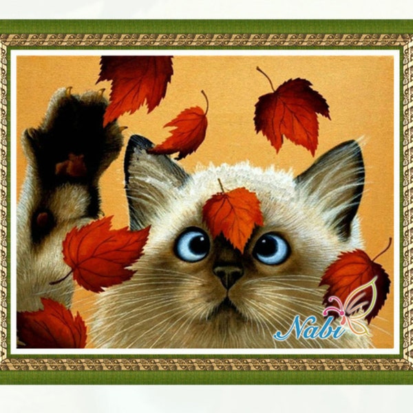 Diamond Mosaic Craft Kit - Kitten with Autumn Leaves