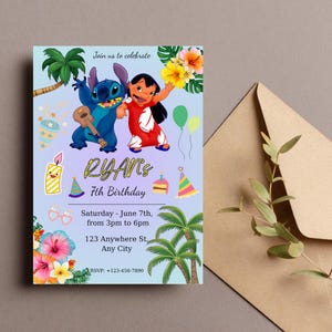 Lilo and Stitch Editable Birthday Party Invitation Template, Editable Cartoon Birthday Invite, Canva Template Kids Party, Digital Download