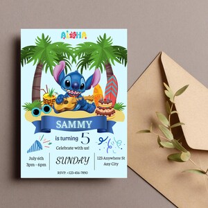 Stitch Editable Birthday Party Invitation Template, Cartoon Birthday Invite, Canva Template for Kids Party, Digital Download