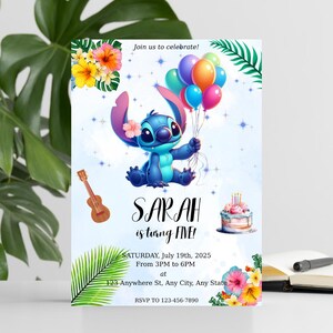 Stitch Editable Birthday Party Invitation Template, Editable Cartoon Birthday Invite, Canva Template for Kids Party, Digital Download