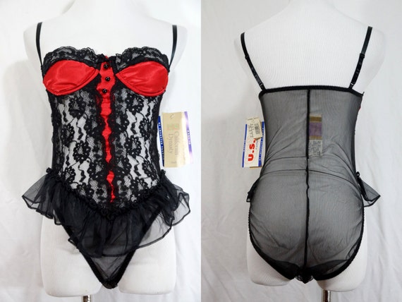 NWT Teddy Onesie babydoll Bodysuit Black Lace Shee