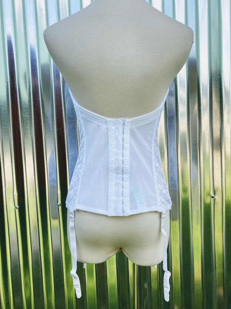White Lace Bustier Corset Teddy Garters 34C Carnival Strapless Etsy