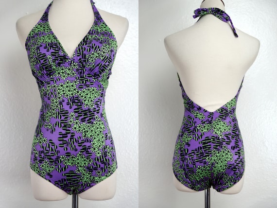 Catalina Bathing Suit Swimsuit 1960s Purple Atomi… - image 1