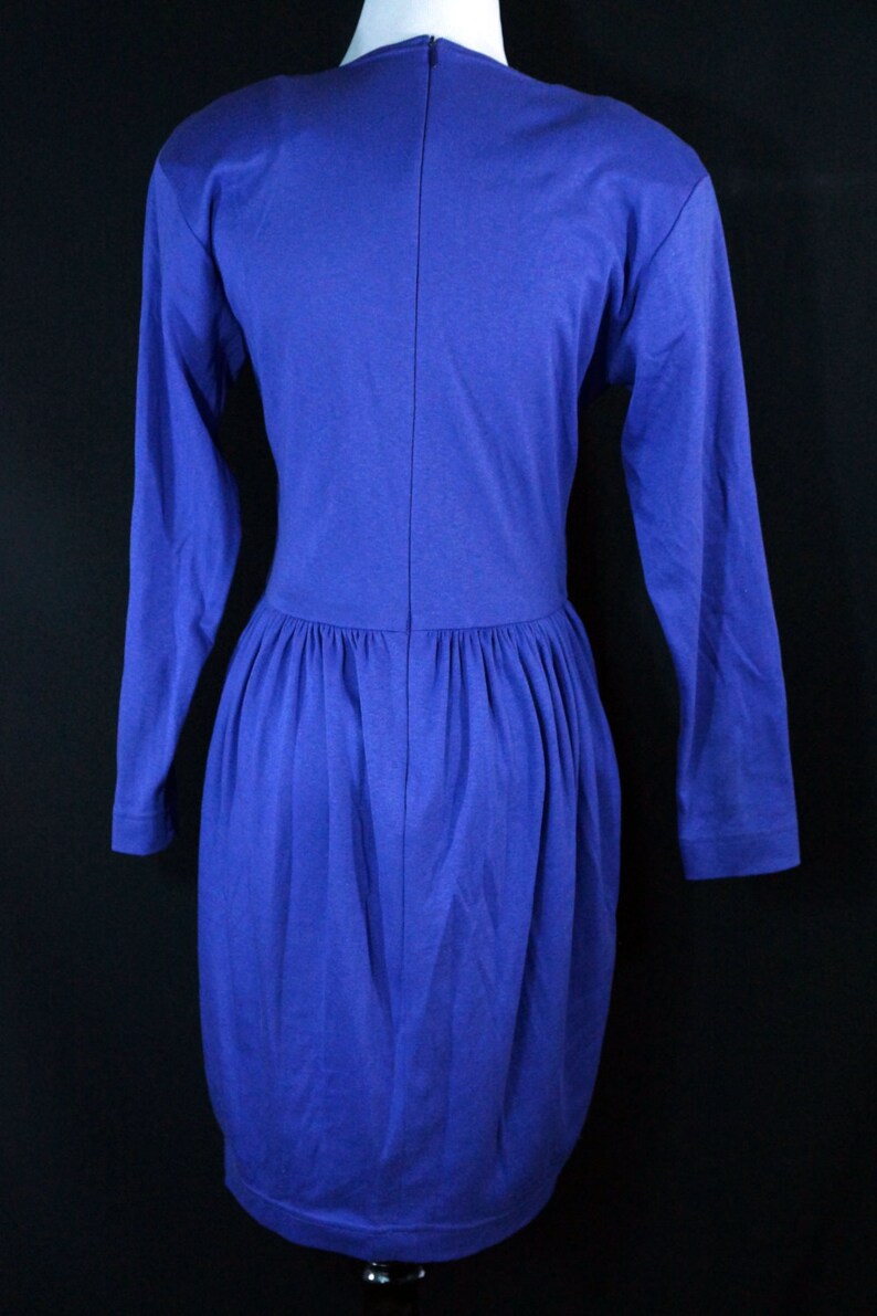 SALE 1980s Purple Mini Dress Cotton Jersey Wiggle Long Sleeve 80s Cathy Hardwick