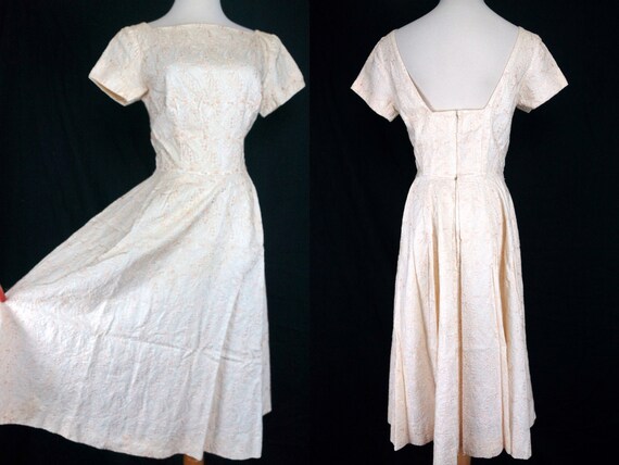 Rappi Pink 1950s Fit and Flare Dress Damask Embroi