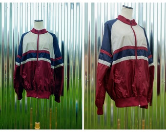 1970s 1980s Adidas Windbreaker Trefoil Extra Large Maroon Colorblock Striped Lightweight