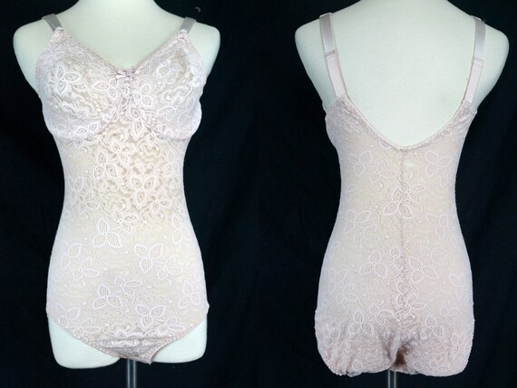 Stretch Lace Bodysuit Girdle Beige Bra Underwear … - image 1