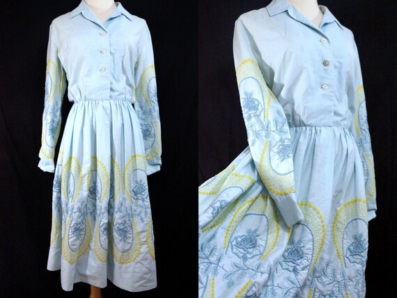Shirt Dress Cowgirl 1950s Fit and Flare Embroidere
