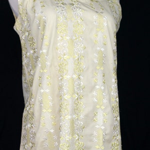 1960s Yellow Eyelet Embroidered Shift Dress Sleeveless Small Medium Mod image 3