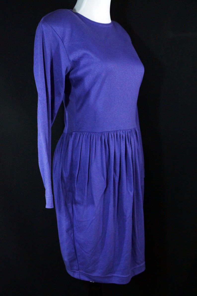 SALE 1980s Purple Mini Dress Cotton Jersey Wiggle Long Sleeve 80s Cathy Hardwick