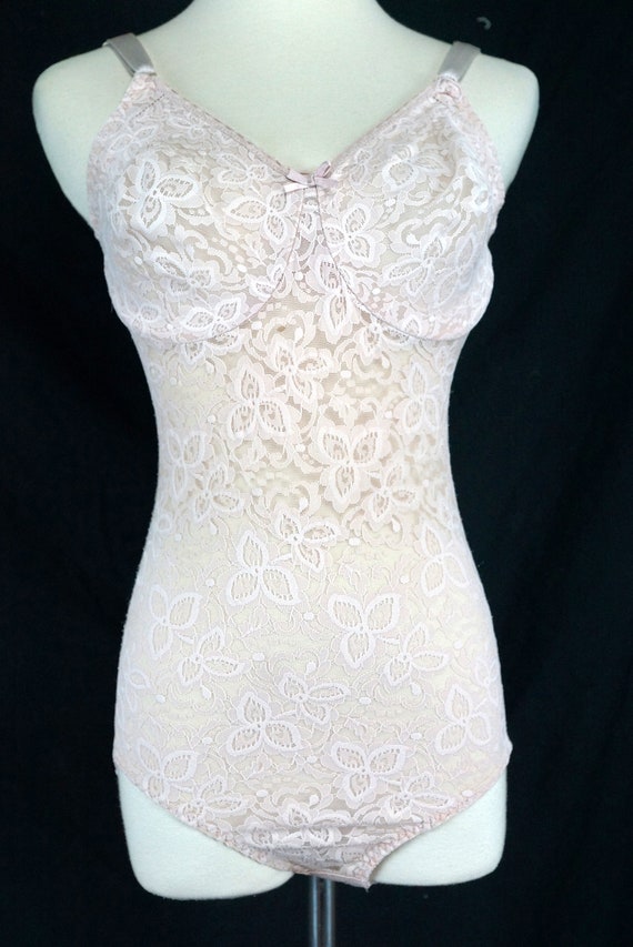 Stretch Lace Bodysuit Girdle Beige Bra Underwear … - image 2